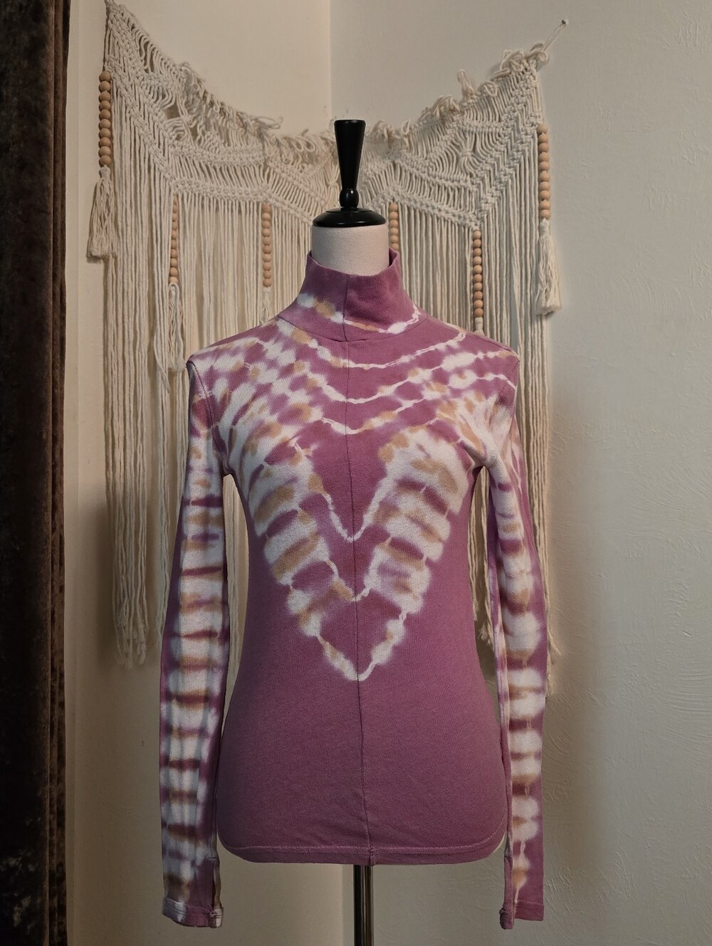We The Free Mauve Tie-Dye Mock Neck Long Sleeve Top